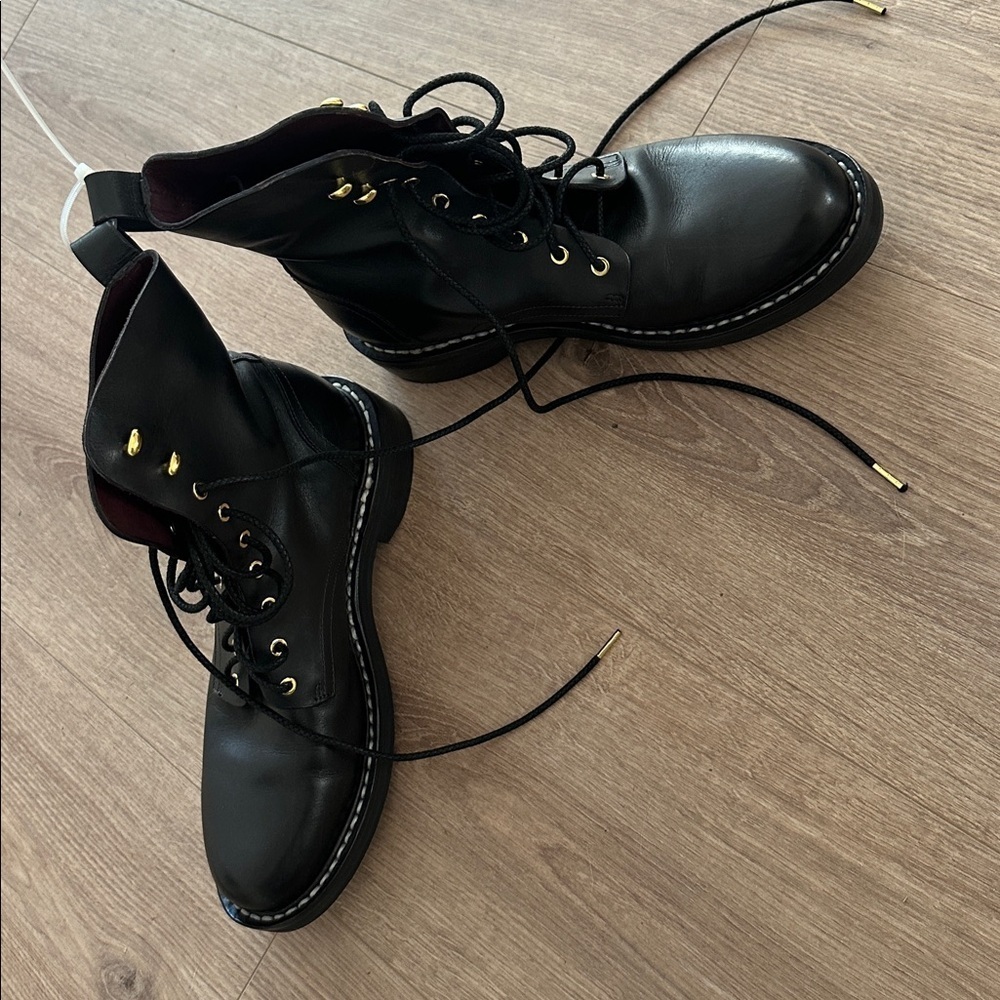 Rag & Bone Combat Black Leather Lace-Up Boots size 37.5 - Picture 2 of 7